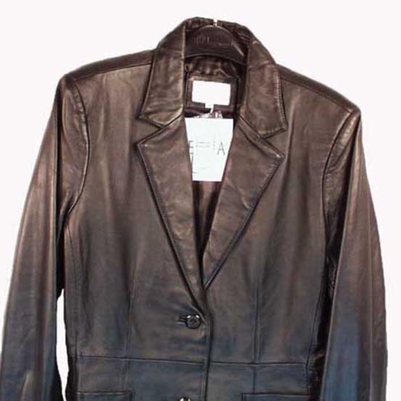 JACKET, CALF LEATHER, JESSICA, MISSES 14, BLACK, SOFT HIGH QUALITY, TWO POCKETS, - Picture 1 of 6